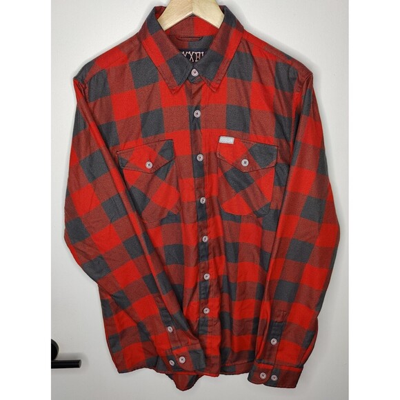 Dixxon Fifty Fifty Flannel Red Buffalo Plaid Button Down Shirt Mens Size Medium - Picture 2 of 6